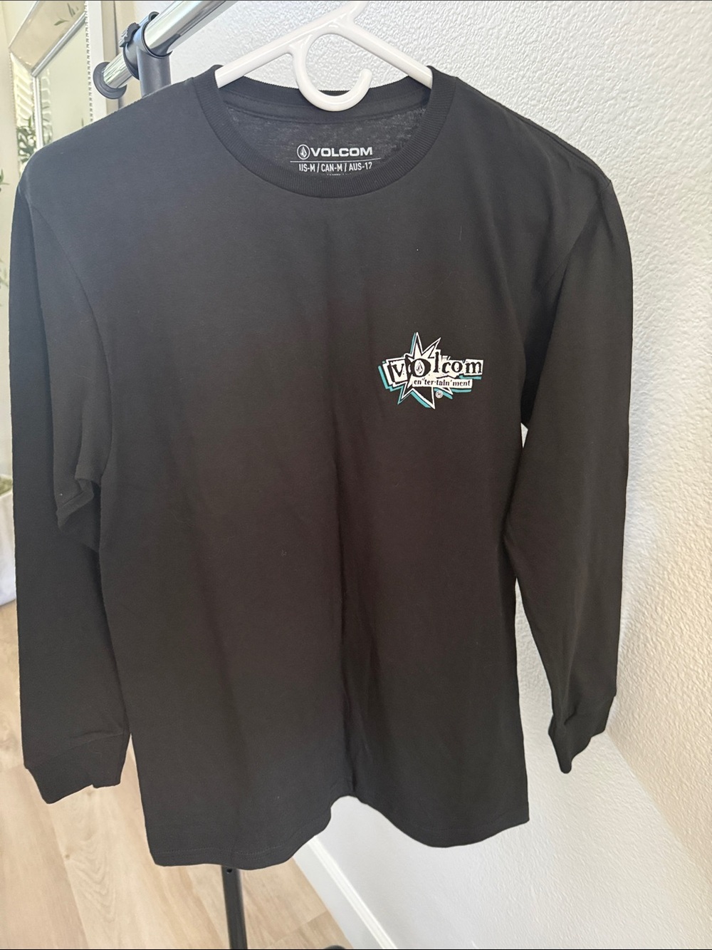 Volcom Black Long Sleeve Tee with Teal & White Logo